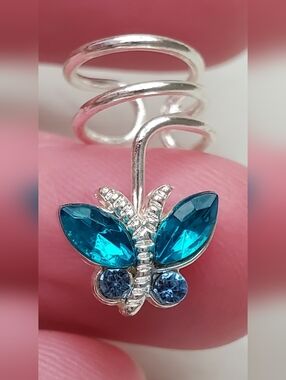 Teal Blue Crystal Butterfly Ear Cuff - Women's Jewelry